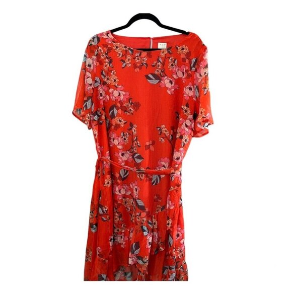 A New Day Dress XL Orange Floral Tiered Boho Western Retro Feminine Preppy 80s - Picture 3 of 13